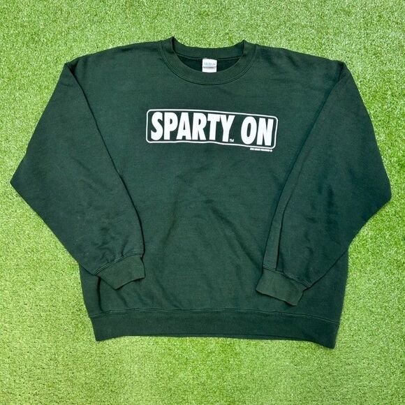 Vintage Michigan State Spellout "Sparty ON" Crewneck Sweatshirt Size XL - Picture 1 of 5